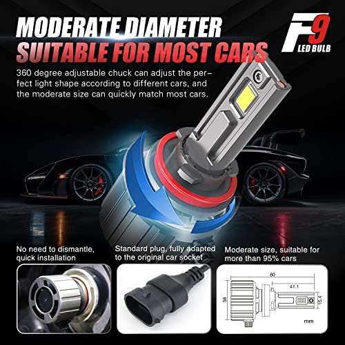 Diamond Vision LED F9 LED Headlight Bulbs available in multiple sizes, 38000 Lumen, 180W Ultimate Brightness LED, 6500K Pure White, New Double Wide LED Chip, Canbus